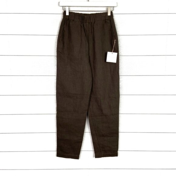 NWT Kepola Linen Brown Tapered Leg Pull On Pant Bottoms Made in Hawaii XS New - Picture 1 of 4